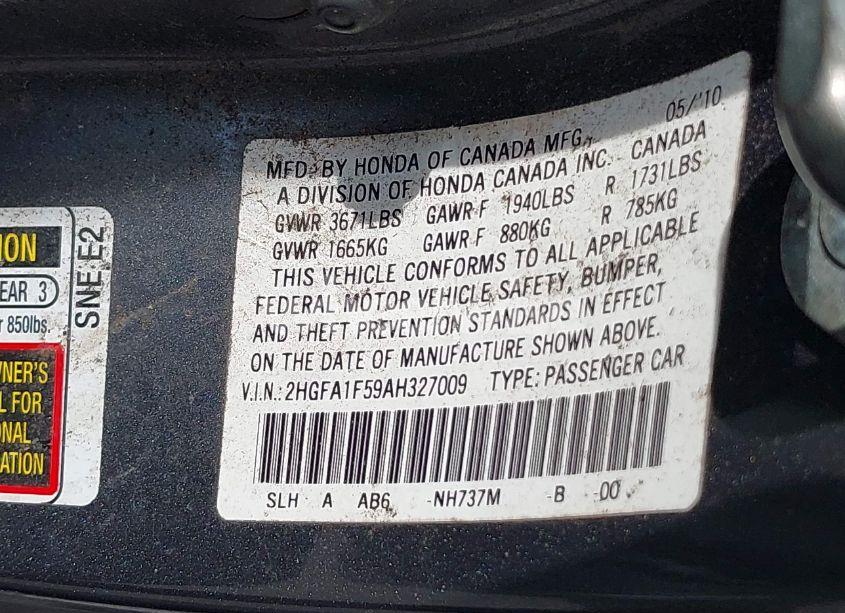 Photo 9 of 2010 Honda Civic LX (VIN 2HGFA1F59AH327009)