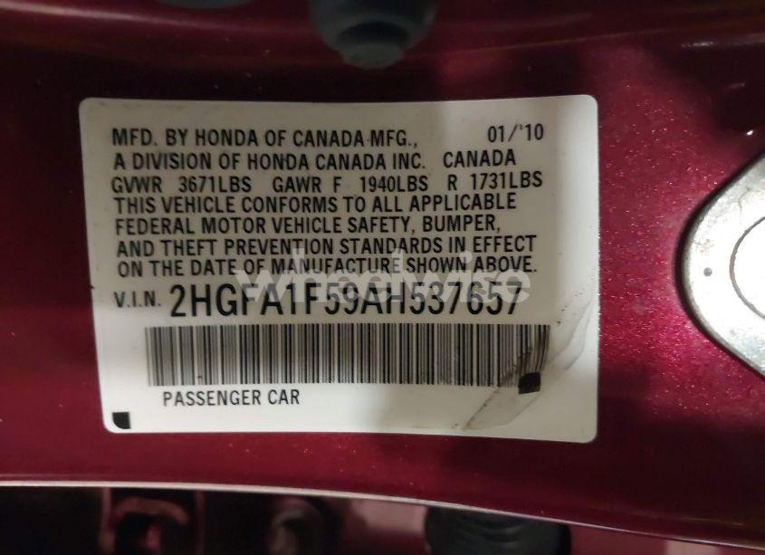 Photo 9 of 2010 Honda Civic LX (VIN 2HGFA1F59AH537657)