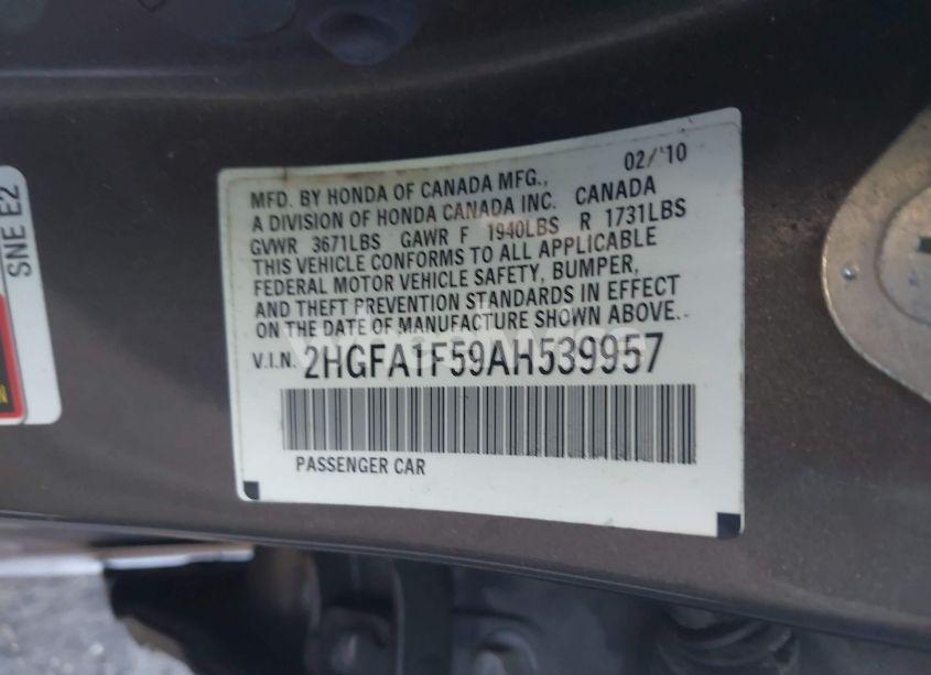 Photo 9 of 2010 Honda Civic LX (VIN 2HGFA1F59AH539957)