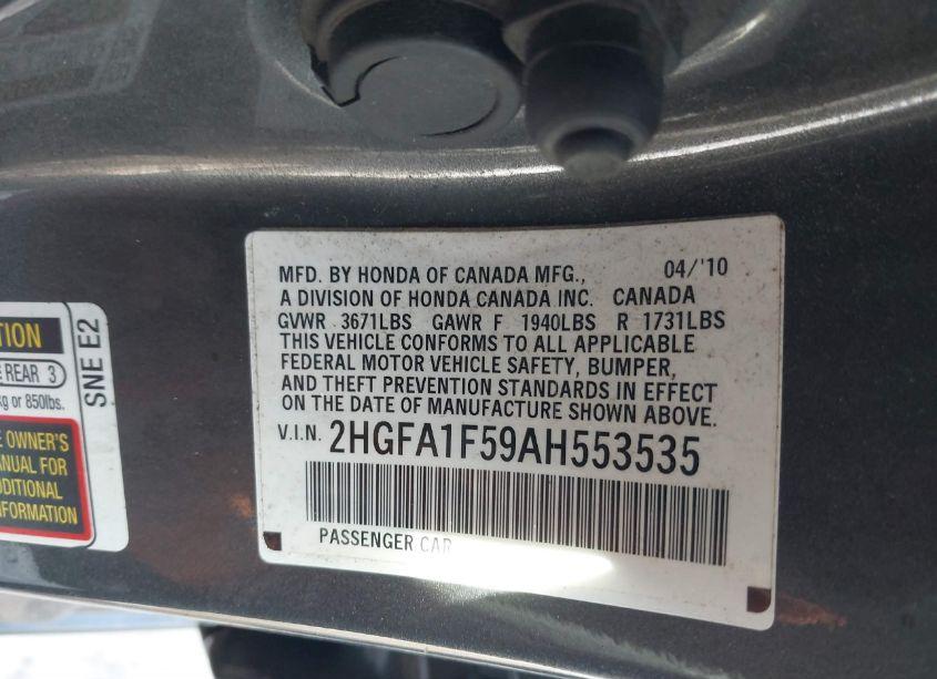 Photo 9 of 2010 Honda Civic LX (VIN 2HGFA1F59AH553535)