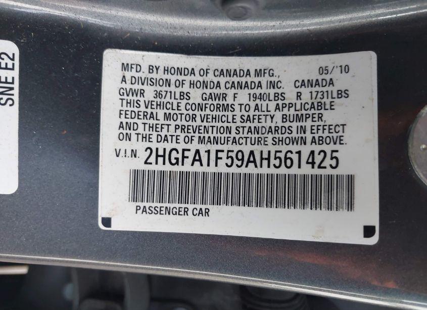 Photo 9 of 2010 Honda Civic LX (VIN 2HGFA1F59AH561425)