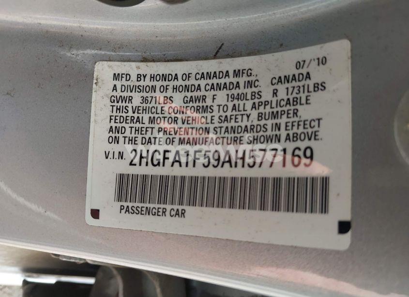 Photo 9 of 2010 Honda Civic LX (VIN 2HGFA1F59AH577169)