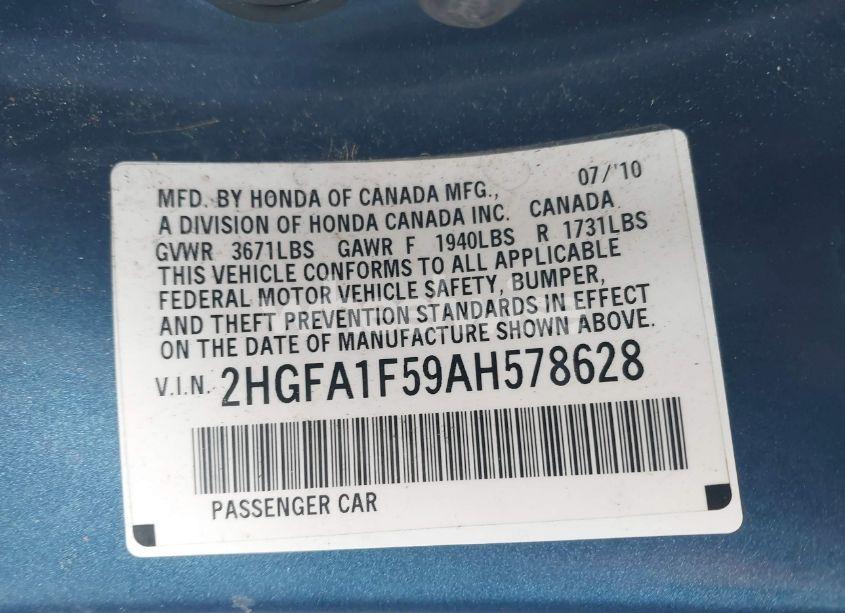 Photo 9 of 2010 Honda Civic LX (VIN 2HGFA1F59AH578628)