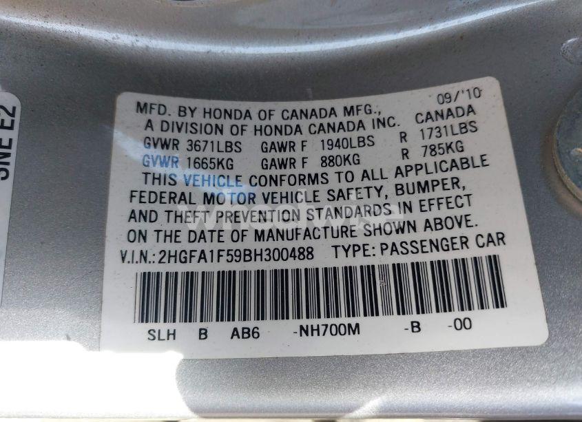Photo 9 of 2011 Honda Civic LX (VIN 2HGFA1F59BH300488)