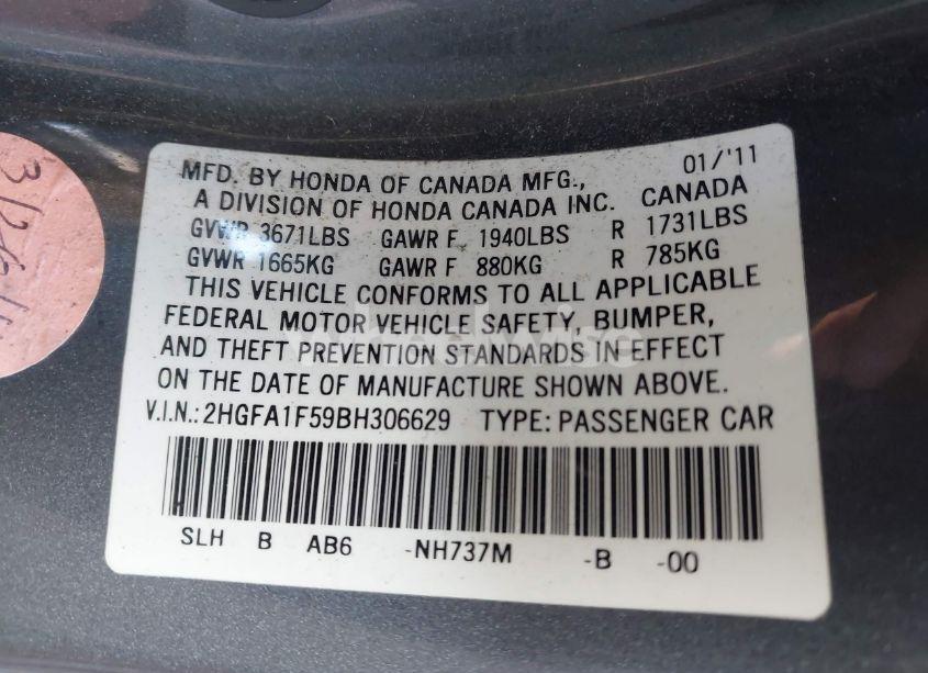 Photo 9 of 2011 Honda Civic LX (VIN 2HGFA1F59BH306629)