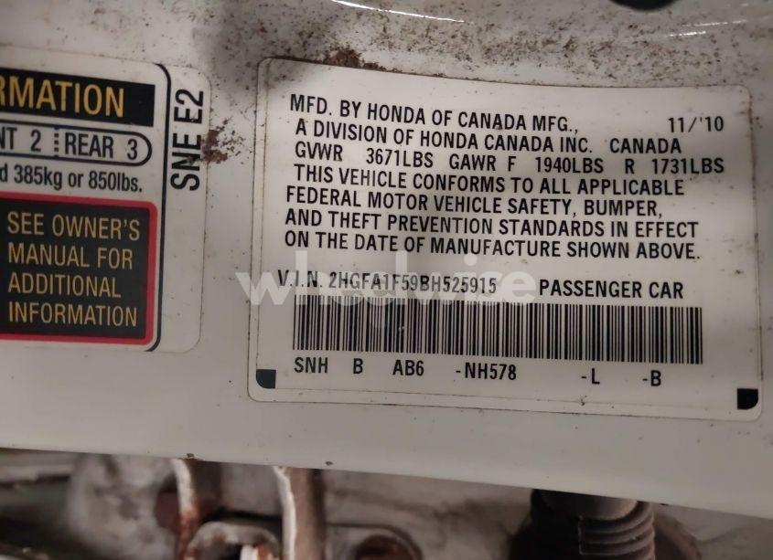 Photo 9 of 2011 Honda Civic LX (VIN 2HGFA1F59BH525915)