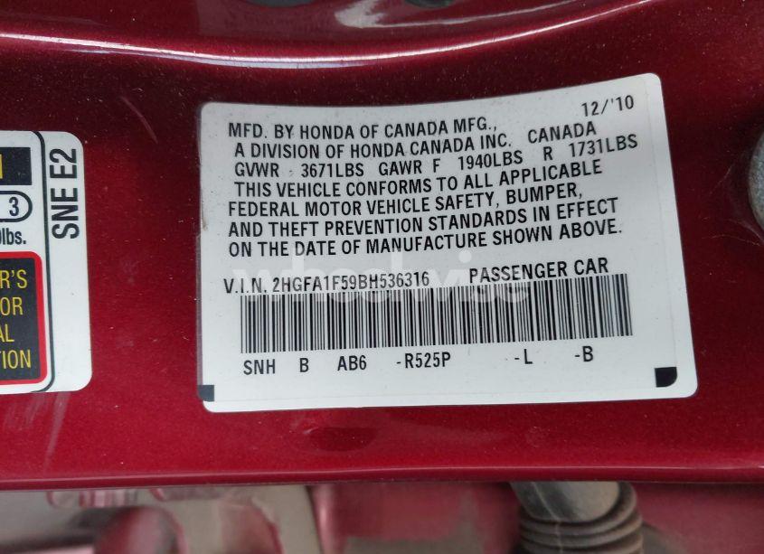 Photo 9 of 2011 Honda Civic LX (VIN 2HGFA1F59BH536316)