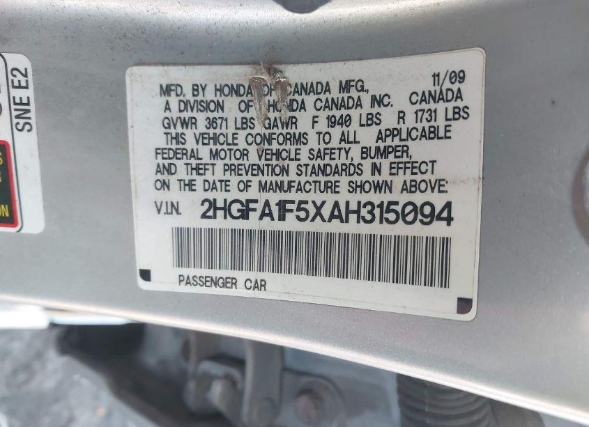 Photo 9 of 2010 Honda Civic LX (VIN 2HGFA1F5XAH315094)