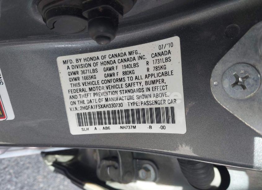 Photo 9 of 2010 Honda Civic LX (VIN 2HGFA1F5XAH330730)