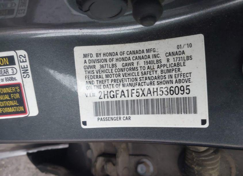 Photo 9 of 2010 Honda Civic LX (VIN 2HGFA1F5XAH536095)