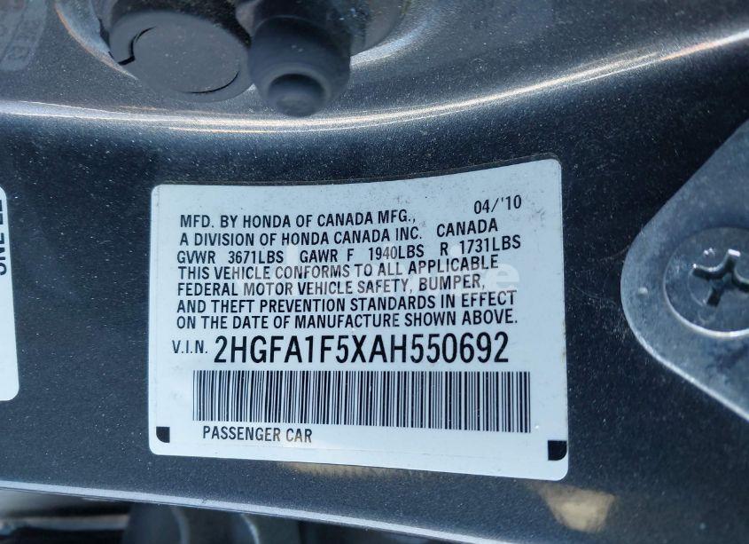 Photo 9 of 2010 Honda Civic LX (VIN 2HGFA1F5XAH550692)