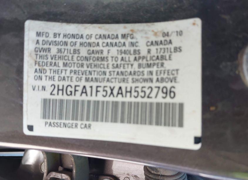 Photo 9 of 2010 Honda Civic LX (VIN 2HGFA1F5XAH552796)