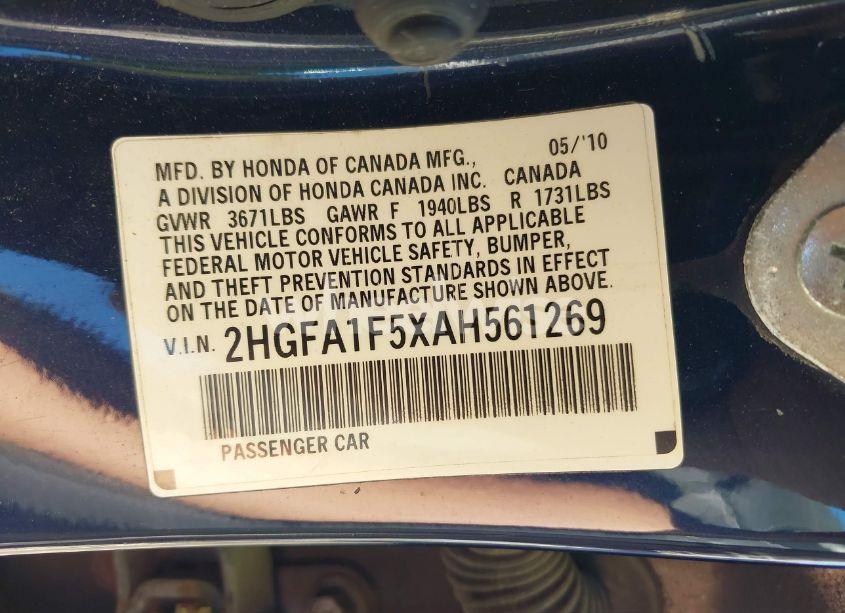 Photo 9 of 2010 Honda Civic LX (VIN 2HGFA1F5XAH561269)