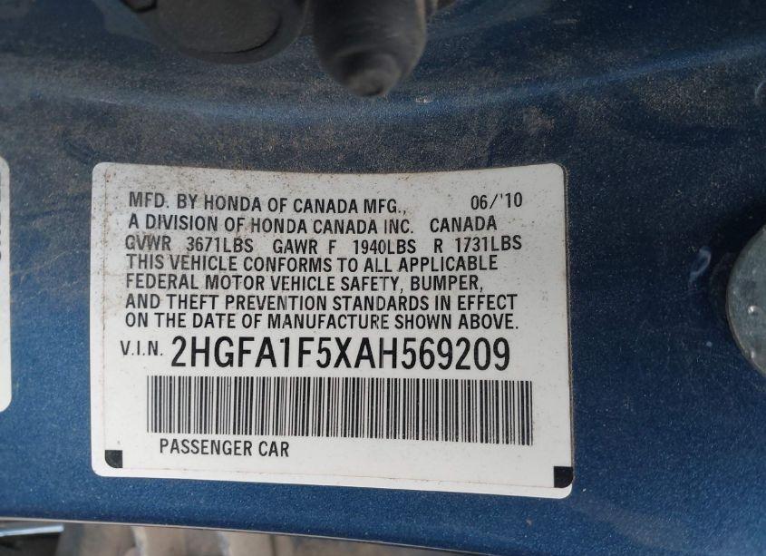 Photo 9 of 2010 Honda Civic LX (VIN 2HGFA1F5XAH569209)