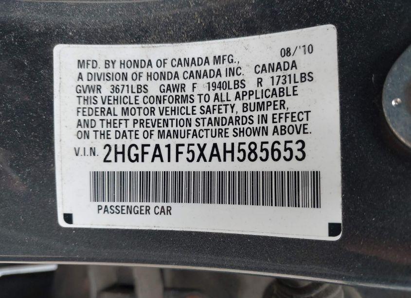 Photo 9 of 2010 Honda Civic LX (VIN 2HGFA1F5XAH585653)