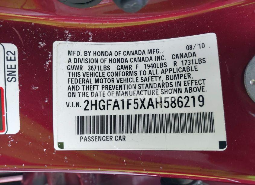 Photo 9 of 2010 Honda Civic LX (VIN 2HGFA1F5XAH586219)