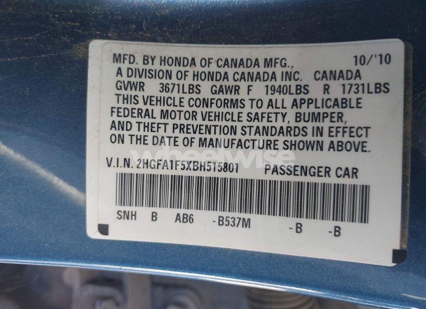 Photo 9 of 2011 Honda Civic LX (VIN 2HGFA1F5XBH515801)