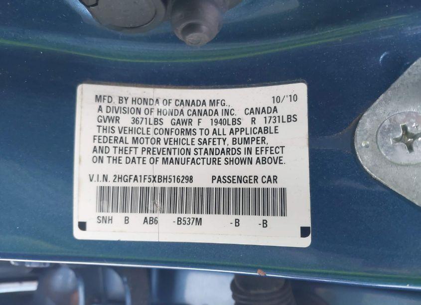 Photo 9 of 2011 Honda Civic LX (VIN 2HGFA1F5XBH516298)