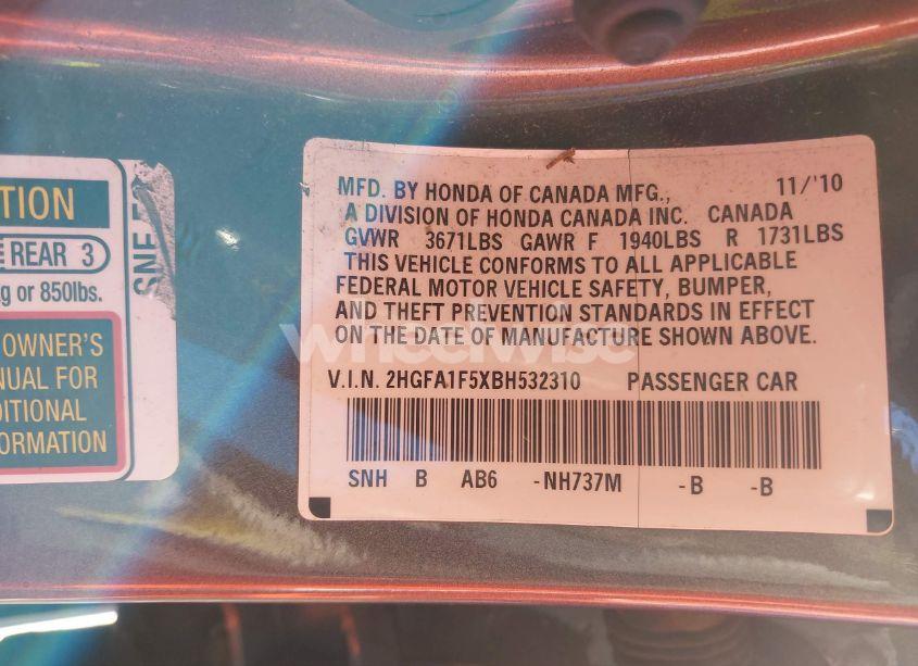 Photo 9 of 2011 Honda Civic LX (VIN 2HGFA1F5XBH532310)