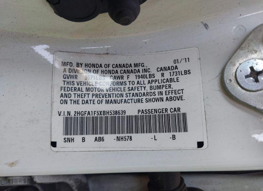 Photo 9 of 2011 Honda Civic LX (VIN 2HGFA1F5XBH538639)