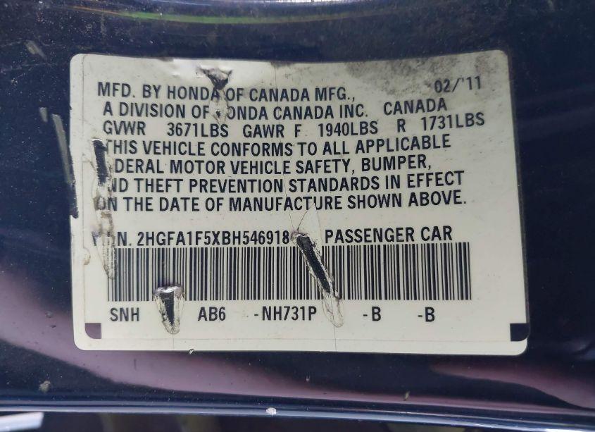 Photo 9 of 2011 Honda Civic LX (VIN 2HGFA1F5XBH546918)