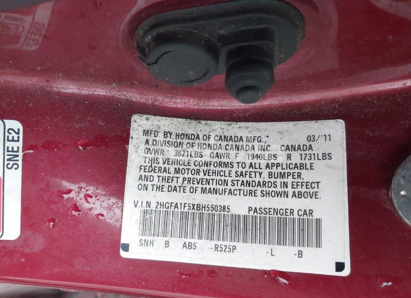 Photo 9 of 2011 Honda Civic LX (VIN 2HGFA1F5XBH550385)