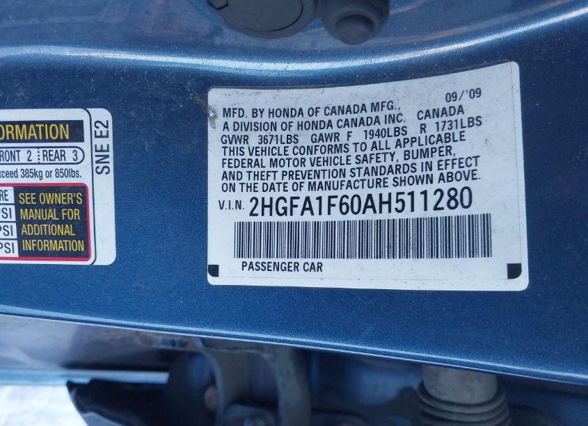 Photo 9 of 2010 Honda Civic LX-S (VIN 2HGFA1F60AH511280)