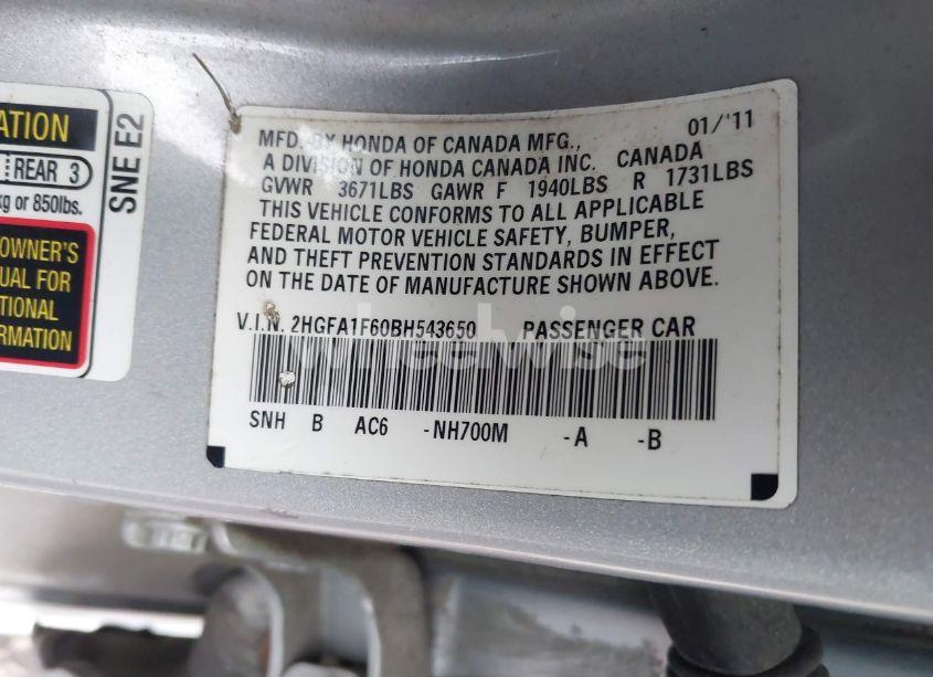 Photo 9 of 2011 Honda Civic LX-S (VIN 2HGFA1F60BH543650)