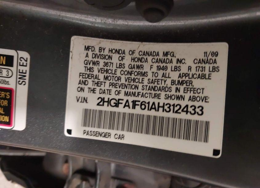 Photo 9 of 2010 Honda Civic LX-S (VIN 2HGFA1F61AH312433)