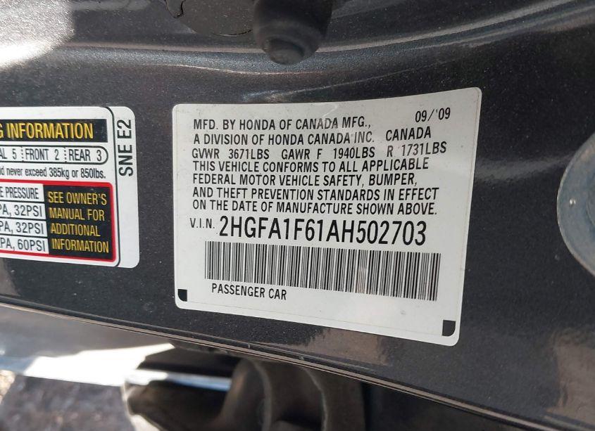 Photo 9 of 2010 Honda Civic LX-S (VIN 2HGFA1F61AH502703)