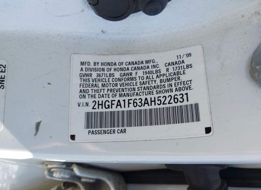 Photo 9 of 2010 Honda Civic LX-S (VIN 2HGFA1F63AH522631)