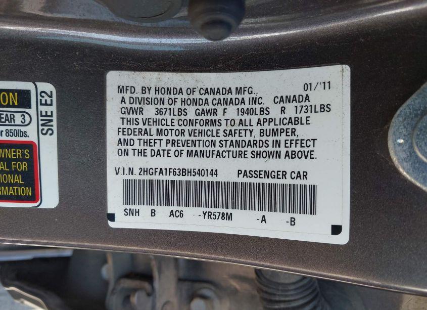 Photo 9 of 2011 Honda Civic LX-S (VIN 2HGFA1F63BH540144)