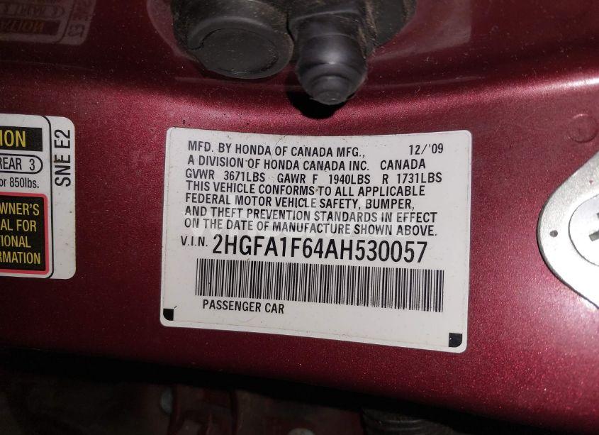 Photo 9 of 2010 Honda Civic LX-S (VIN 2HGFA1F64AH530057)