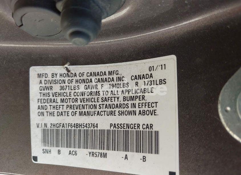 Photo 9 of 2011 Honda Civic LX-S (VIN 2HGFA1F64BH543764)