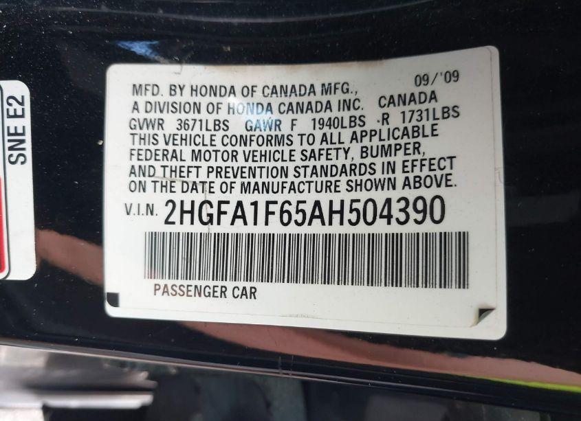 Photo 9 of 2010 Honda Civic LX-S (VIN 2HGFA1F65AH504390)