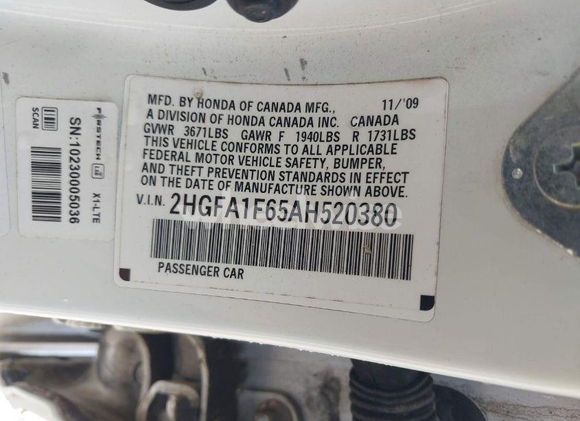 Photo 9 of 2010 Honda Civic LX-S (VIN 2HGFA1F65AH520380)