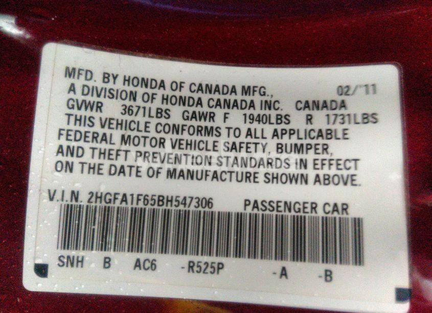 Photo 9 of 2011 Honda Civic LX-S (VIN 2HGFA1F65BH547306)