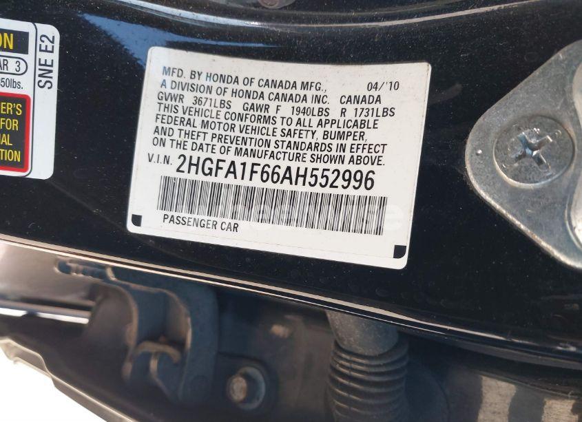 Photo 9 of 2010 Honda Civic LX-S (VIN 2HGFA1F66AH552996)