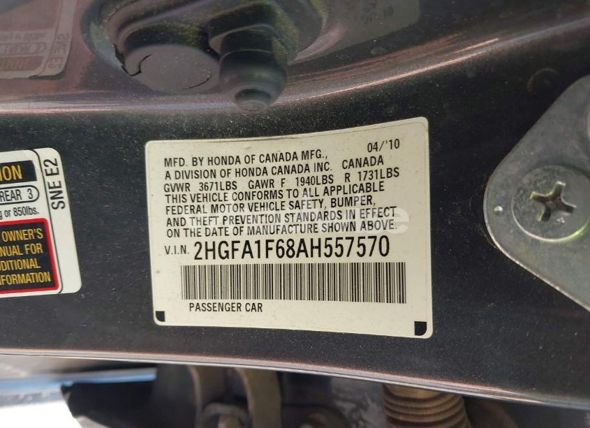 Photo 9 of 2010 Honda Civic LX-S (VIN 2HGFA1F68AH557570)