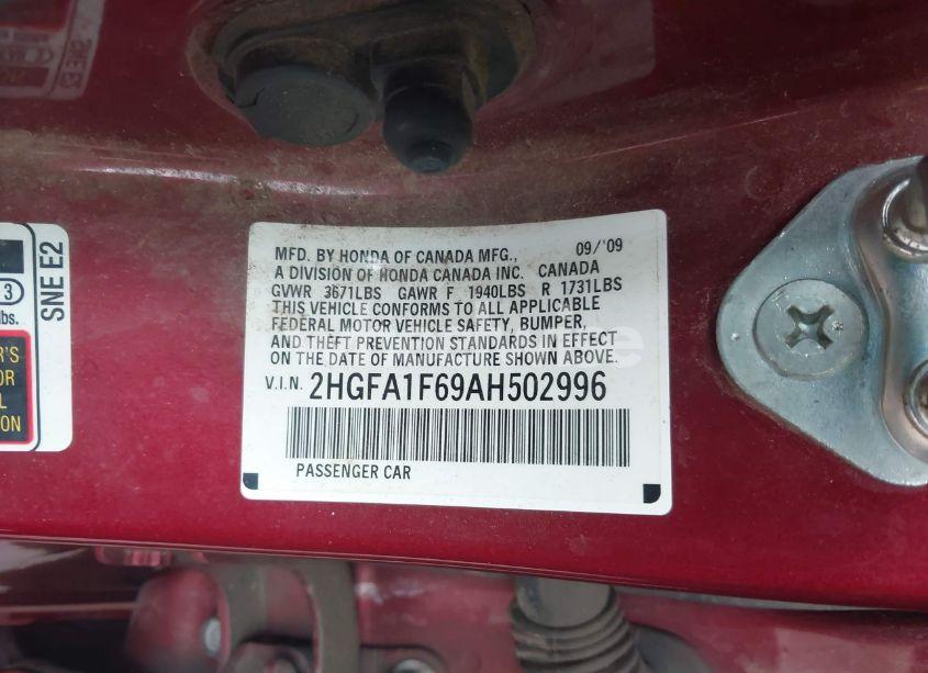 Photo 9 of 2010 Honda Civic LX-S (VIN 2HGFA1F69AH502996)