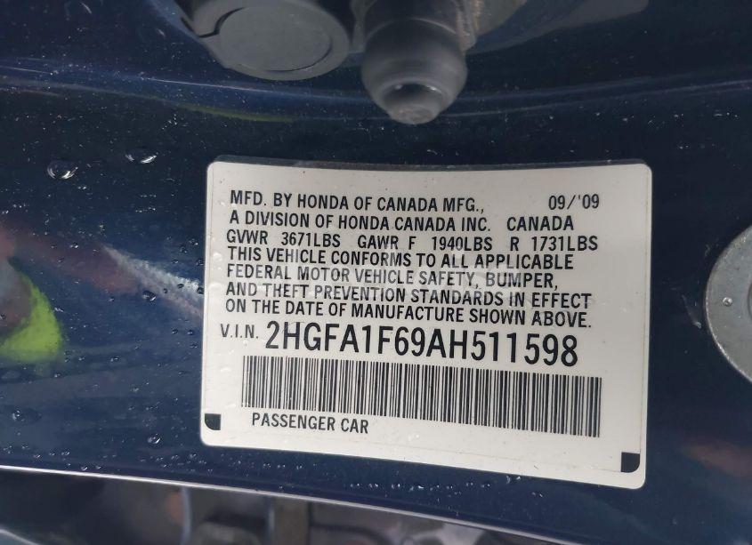 Photo 9 of 2010 Honda Civic LX-S (VIN 2HGFA1F69AH511598)