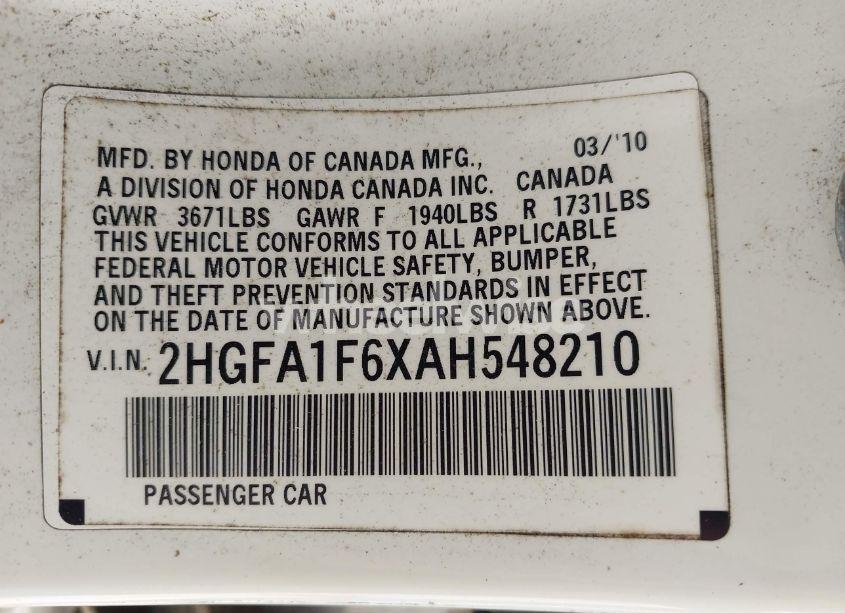 Photo 9 of 2010 Honda Civic LX-S (VIN 2HGFA1F6XAH548210)