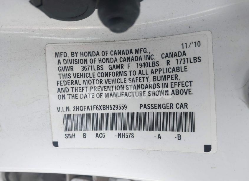 Photo 9 of 2011 Honda Civic LX-S (VIN 2HGFA1F6XBH529559)