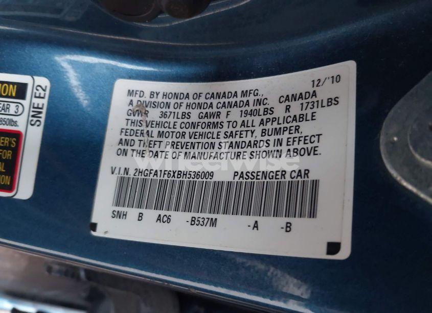 Photo 9 of 2011 Honda Civic LX-S (VIN 2HGFA1F6XBH536009)