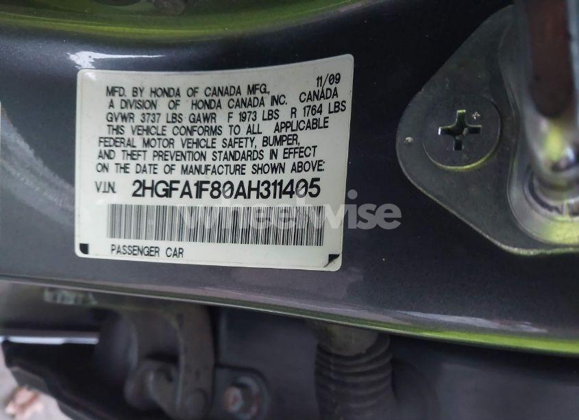 Photo 9 of 2010 Honda Civic EX (VIN 2HGFA1F80AH311405)