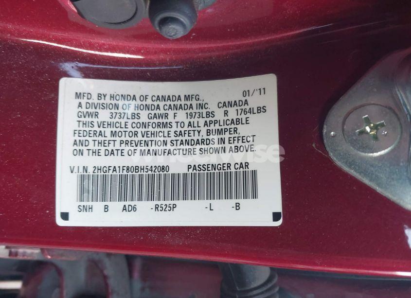 Photo 9 of 2011 Honda Civic EX (VIN 2HGFA1F80BH542080)