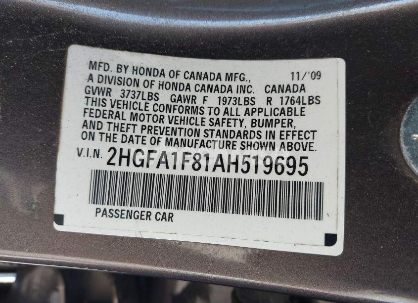 Photo 9 of 2010 Honda Civic EX (VIN 2HGFA1F81AH519695)