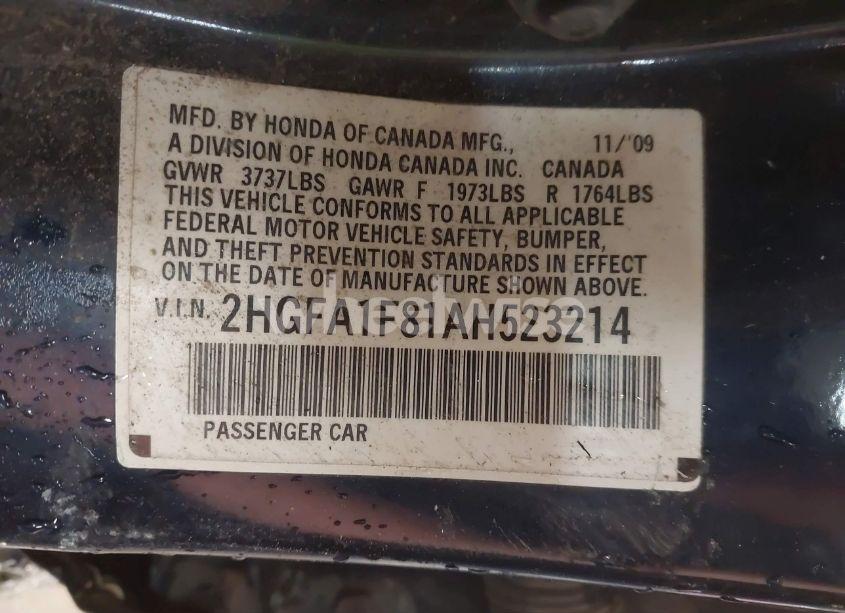 Photo 9 of 2010 Honda Civic EX (VIN 2HGFA1F81AH523214)