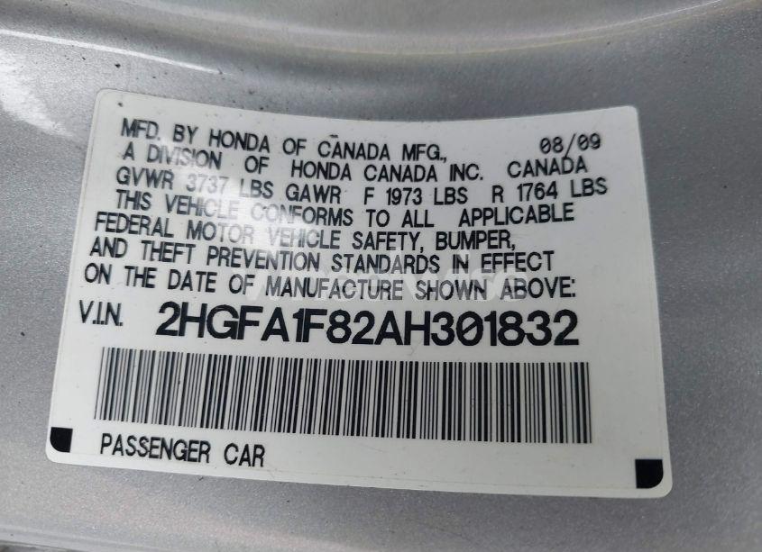 Photo 9 of 2010 Honda Civic EX (VIN 2HGFA1F82AH301832)