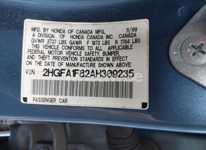 Photo 9 of 2010 Honda Civic EX (VIN 2HGFA1F82AH309235)